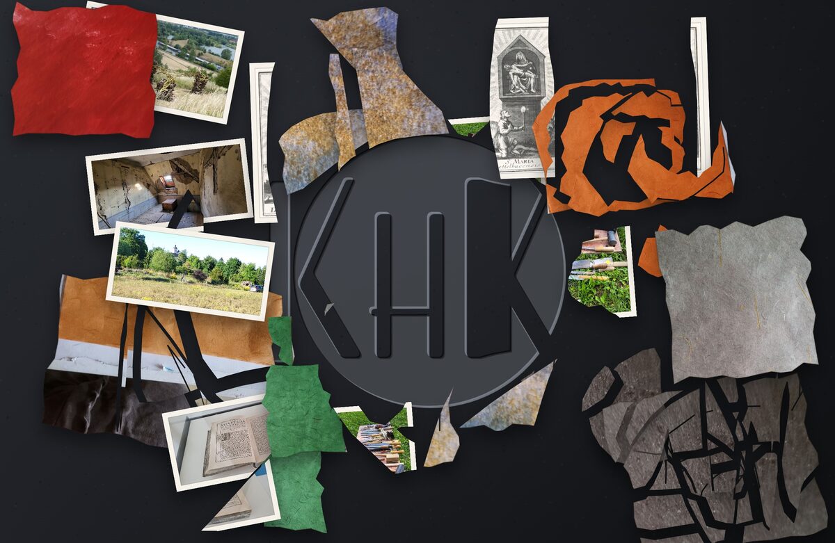 Eine am Touchtable entstandene Collage: gerissenes Papier und Fotos aus Dettelbach rund um das KHK-Logo